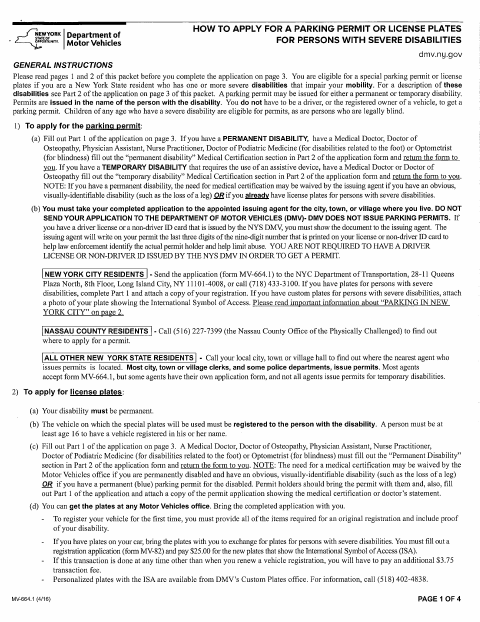 First page of the Handicapped Parking Permit Application Form