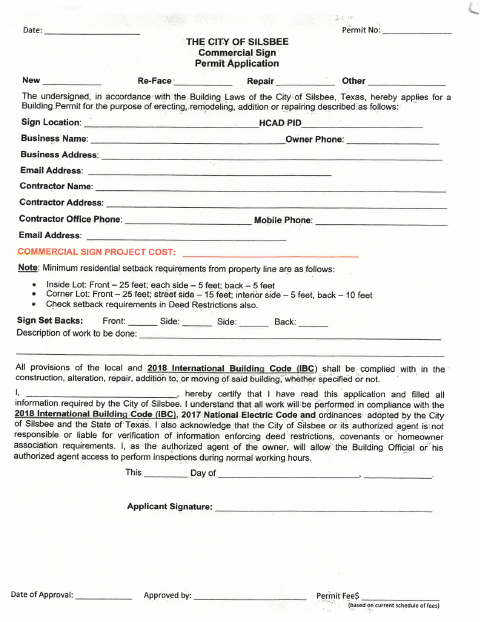 First page of the Commercial Sign Permit Application
