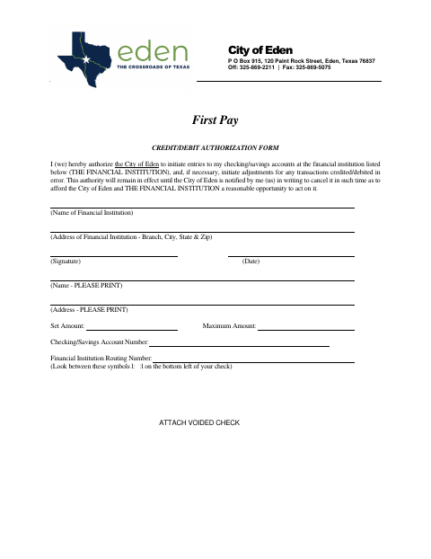 First page of the Credit/Debit Authorization Form