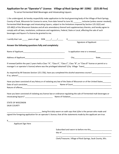 First page of the Operator’s License Application