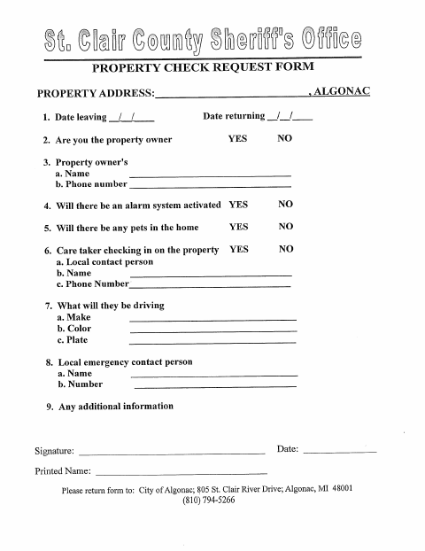 First page of the Property Check Request
