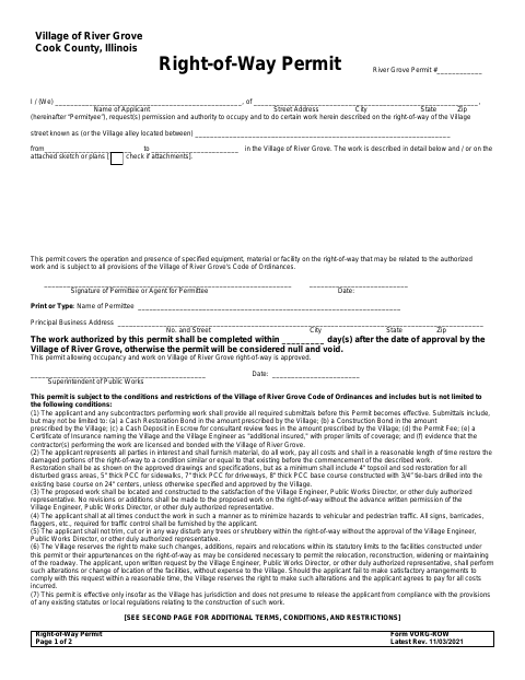 First page of the Right-of-Way Permit Application
