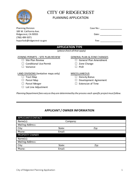 First page of the Planning Application