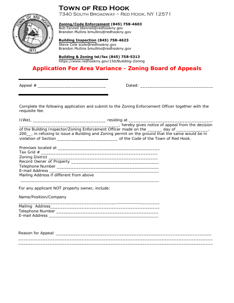First page of the Application for Area Variance