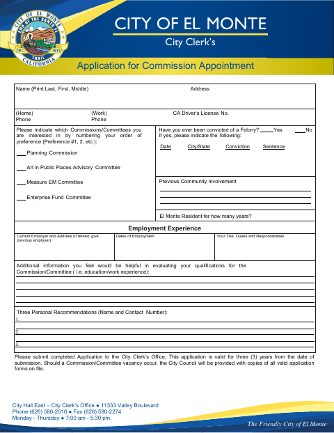 First page of the Application for Commission Appointment