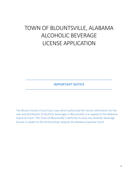 First page of the Alcoholic Beverage License Application
