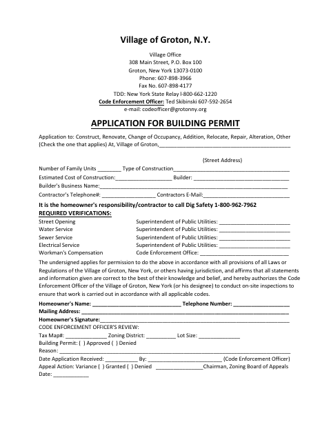 First page of the Application for Building Permit