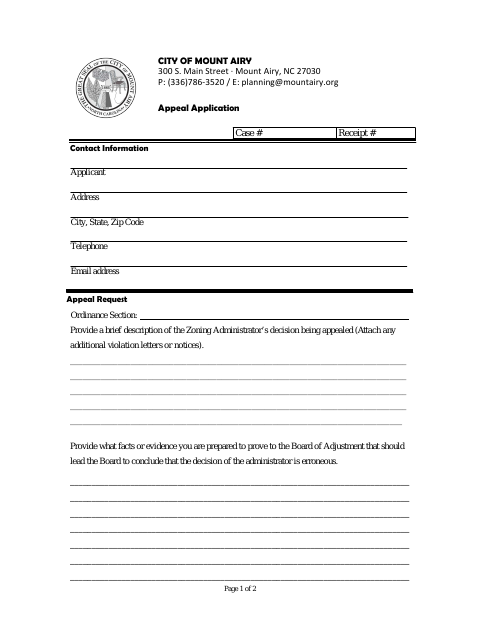 First page of the Appeal Application