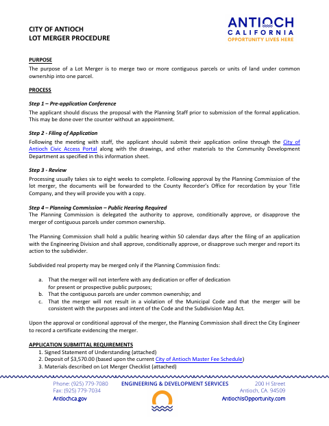 First page of the Lot Merger Procedure