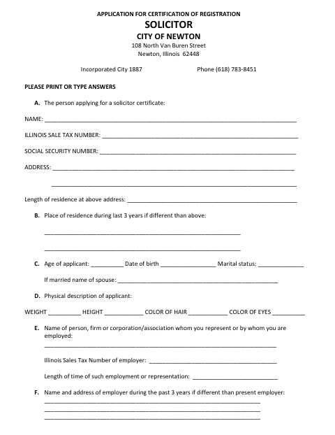First page of the Application for Certification of Registration Solicitor