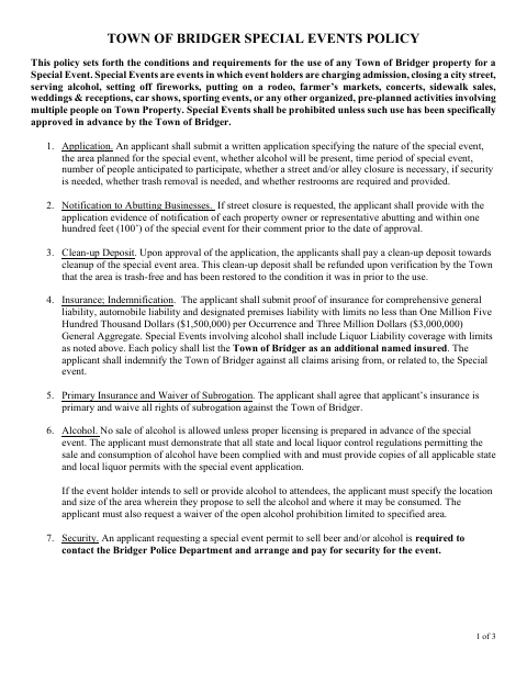 First page of the Special Events Application