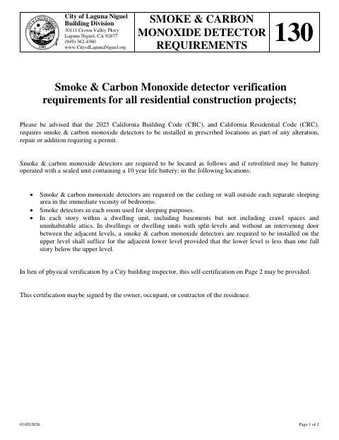 First page of the Smoke & Carbon Monoxide Detector Requirements