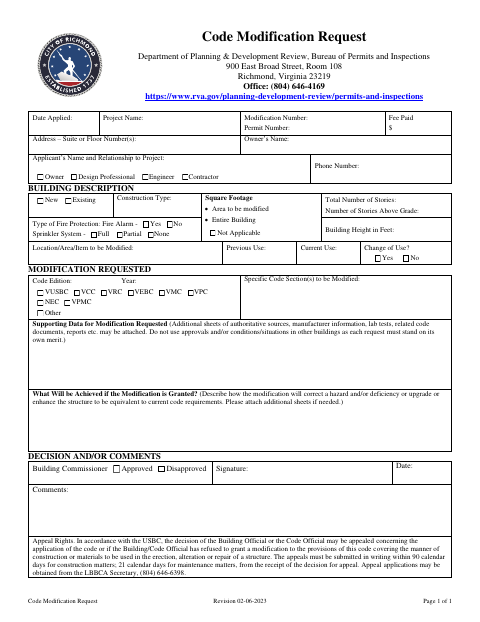First page of the Code Modification Request