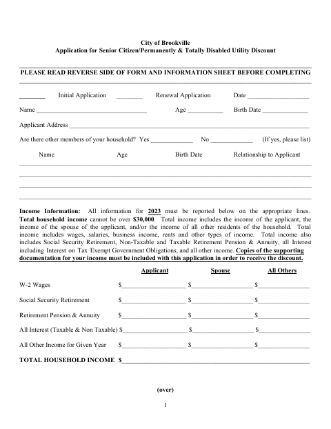 First page of the Senior Citizen/Permanently and Totally Disabled Utility Discount Application
