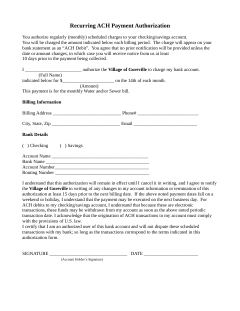 First page of the Recurring ACH Payment Authorization