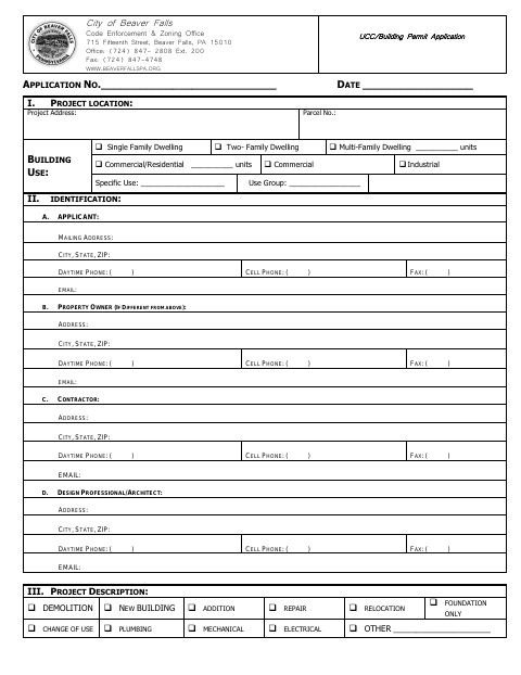 First page of the UCC/Building Permit Application