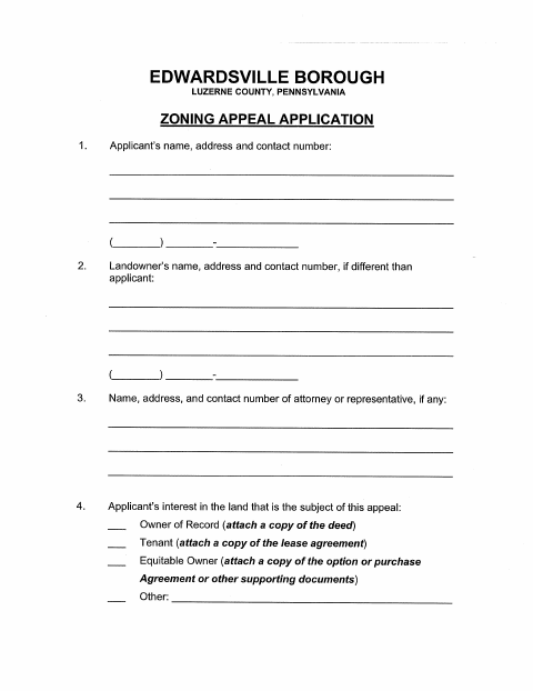 First page of the Zoning Appeal Application