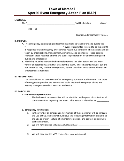 First page of the Special Event Emergency Action Plan
