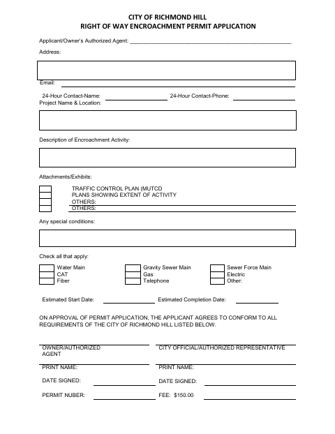 First page of the Right-of-Way Encroachment Permit Application