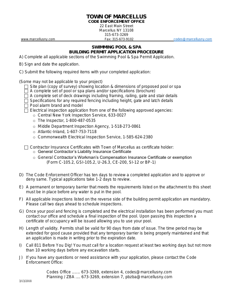 First page of the Swimming Pool & Spa Building Permit Application