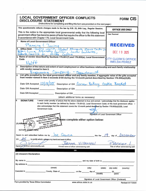First page of the Local Government Officer Conflicts Disclosure Statement