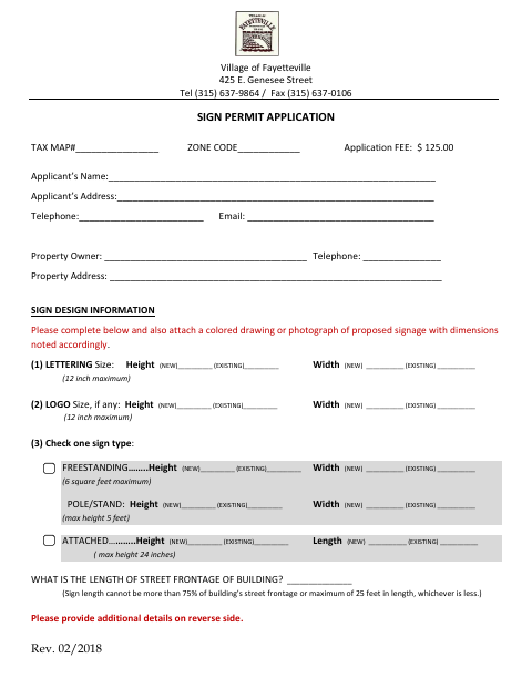 First page of the Sign Permit Application