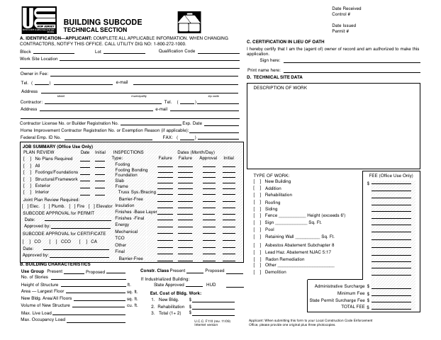First page of the Building Subcode Application