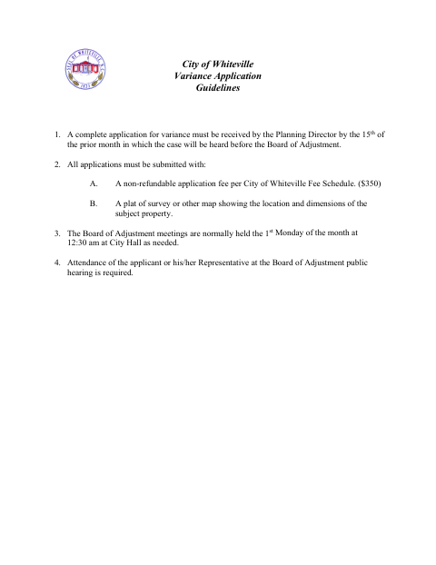 First page of the Application for a Variance