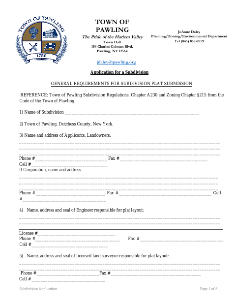 First page of the Application for a Subdivision