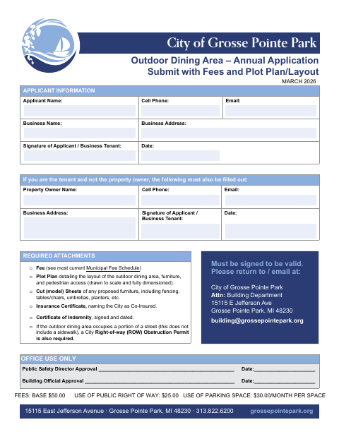First page of the Outdoor Dining Area – Annual Application