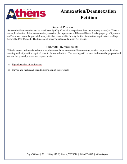 First page of the Annexation/Deannexation Petition
