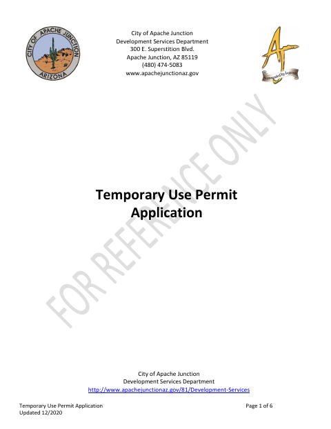 First page of the Temporary Use Permit Application