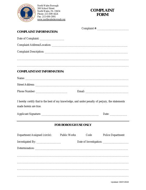 First page of the Complaint Form