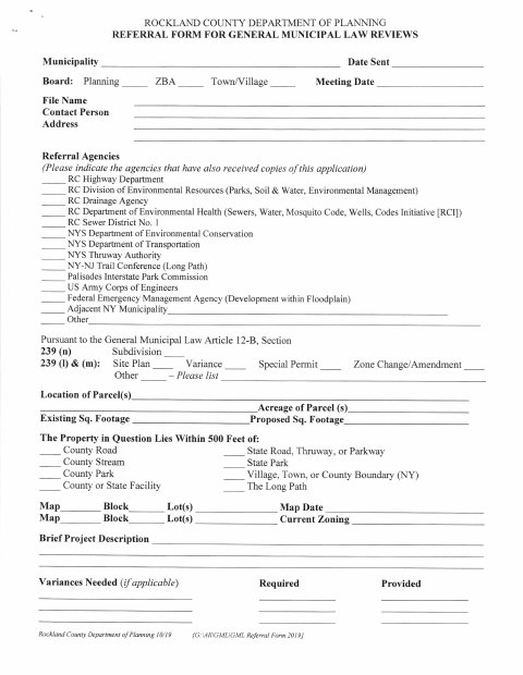 First page of the Planning Board Application Review Form