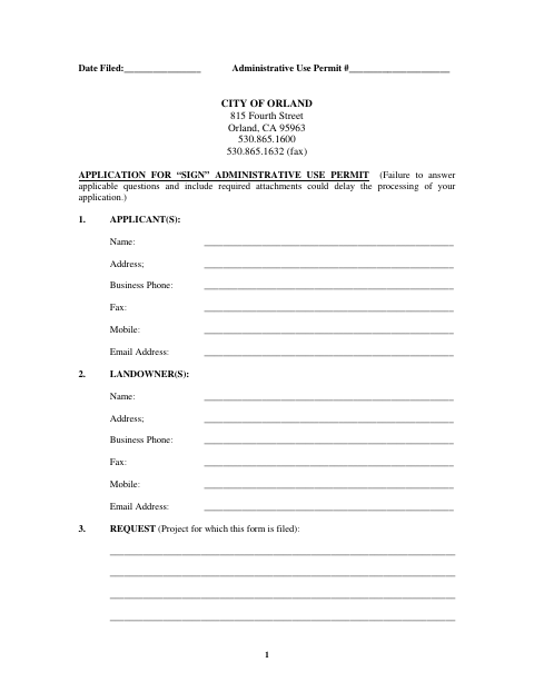 First page of the Sign Administrative Use Permit Application