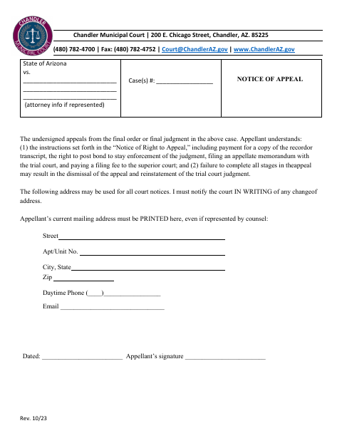 First page of the Notice of Appeal