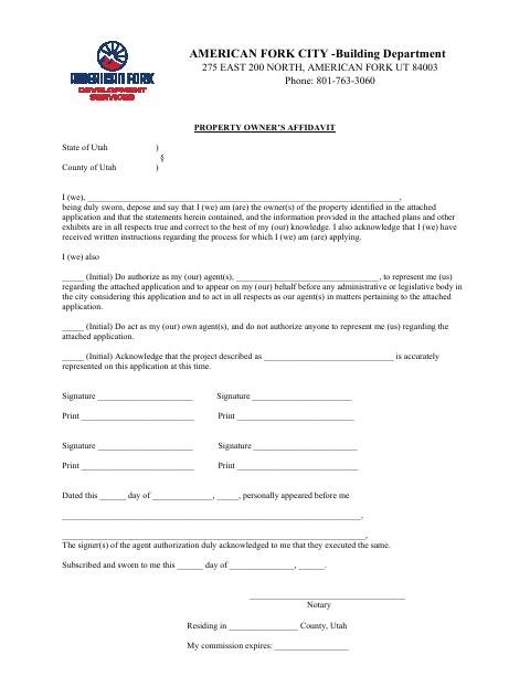 First page of the Property Owner’s Affidavit
