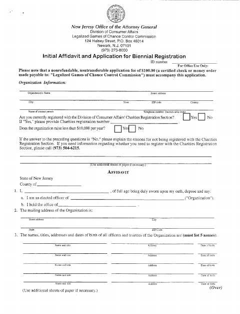 First page of the Initial Affidavit and Application for Biennial Registration