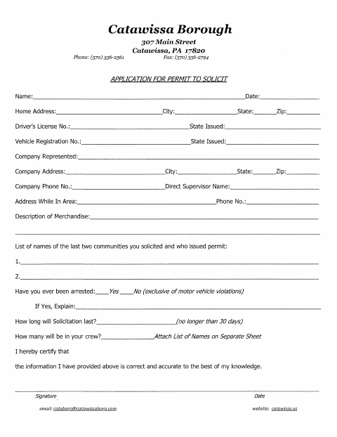 First page of the Soliciting Permit Application