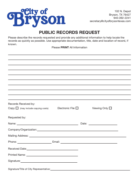 First page of the Public Records Request