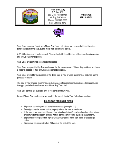 First page of the Yard Sale Application