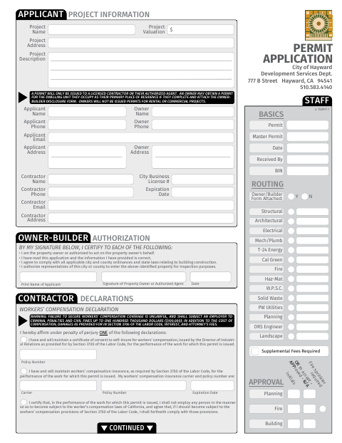 First page of the Building Permit Application