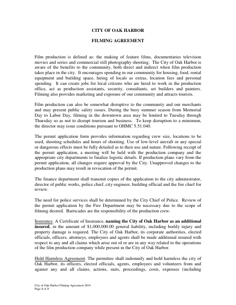 First page of the Filming Agreement 2019
