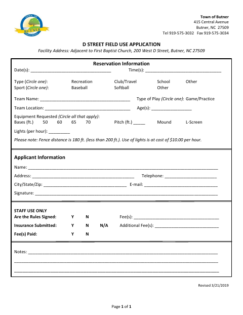 First page of the D Street Field Use Application