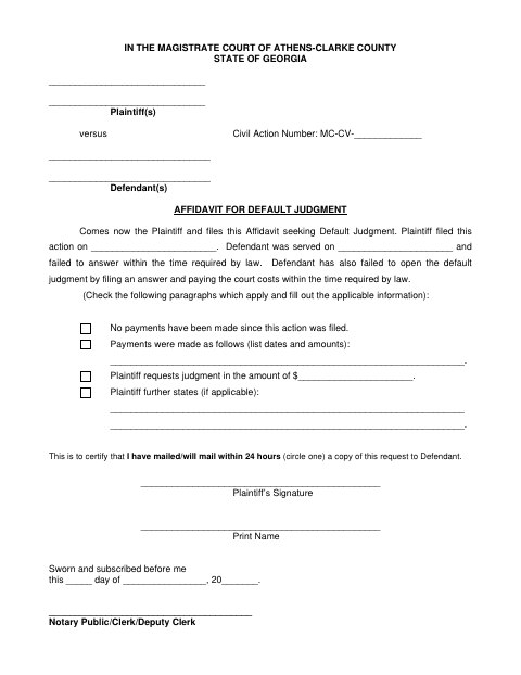 First page of the Affidavit for Default Judgment