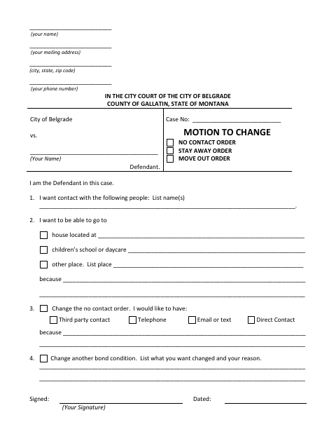 First page of the Motion to Change No Contact, Stay Away, or Move-Out Order