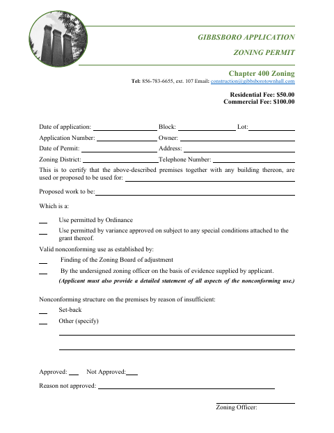 First page of the Zoning Permit Application