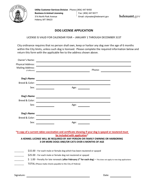 First page of the Dog License Application