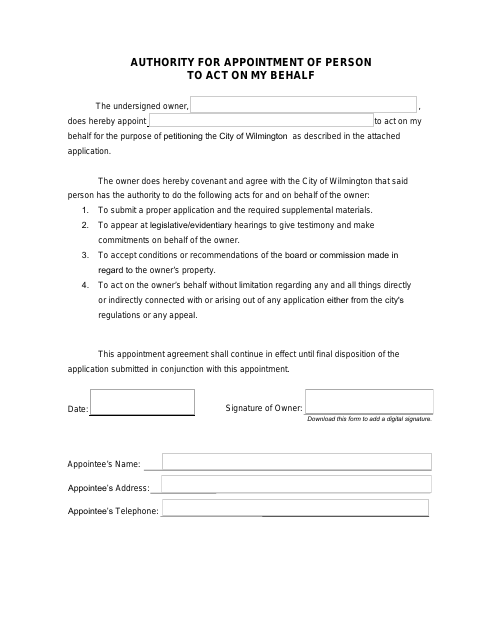 First page of the Authority for Appointment of Person to Act on My Behalf (Agent Authorization)