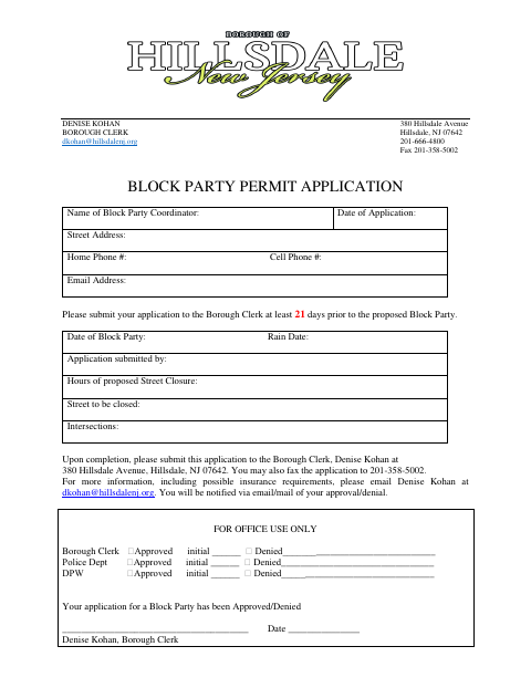 First page of the Block Party Permit Application